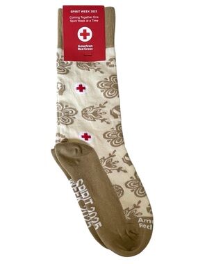 American Red Cross Spirit Week 2025 Crew Socks Floral Tan Cream Medium NWT
